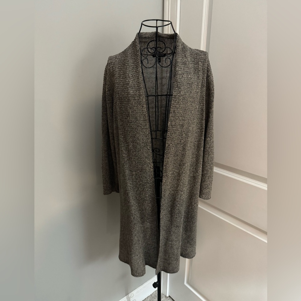 Eileen Fisher Open Knit Linen Cardigan in Brown Size Large Petite